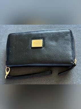 Kenneth Cole Black Leather Wristlet with Gold Plaque
